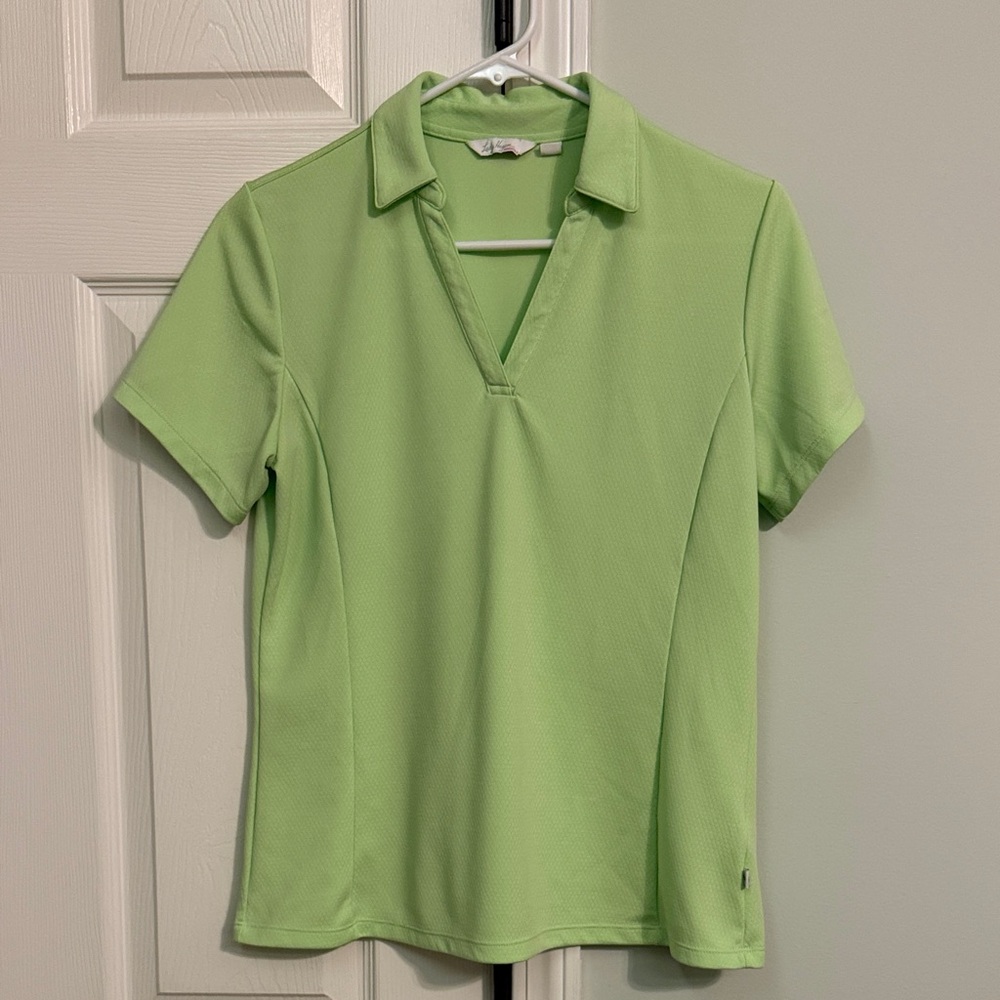 Sz Medium Lady Hagen V-Neck Golf Polo Light Green Short Sleeve Dri-Fit